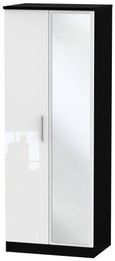 Knightsbridge White Gloss and Black 2 Door Tall Wardrobe - 1 Mirror