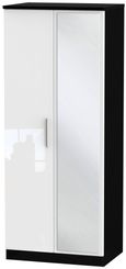 Knightsbridge White Gloss and Black 2 Door Wardrobe - 1 Mirror