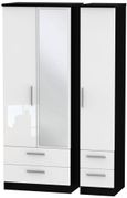 Knightsbridge White Gloss and Black 3 Door Tall Combi Wardrobe - 1 Mirror