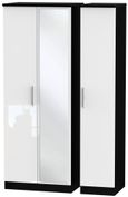 Knightsbridge White Gloss and Black 3 Door Tall Triple Wardrobe - 1 Mirror