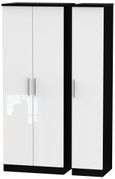Knightsbridge White Gloss and Black 3 Door Tall Triple Wardrobe