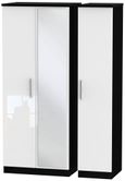 Knightsbridge White Gloss and Black 3 Door Triple Wardrobe - 1 Mirror