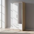 Knightsbridge White Gloss and Light Oak 2 Door Tall Combi Wardrobe - 1 Mirror