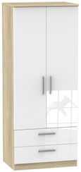 Knightsbridge White Gloss and Oak Effect 2 Door 2 Drawer Double Wardrobe