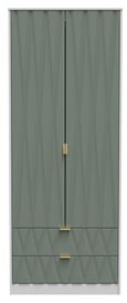 Las Vegas White and Green 2 Door 2 Drawer Tall Wardrobe