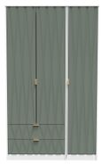 Las Vegas White and Green 3 Door Tall Triple Wardrobe - LHF 2 Drawers