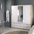 Line Oak Effect and White Gloss 3 Door Combi Wardrobe
