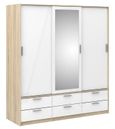 Line Oak Effect and White Gloss 3 Door Combi Wardrobe