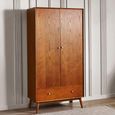 Lowry Double Wardrobe - 2 Door - 1 Drawer - Cherry Wood - Retro Style