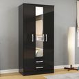 Lynx Combi Wardrobe - 3 Door - 2 Drawer - Black Gloss