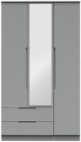 Milan Grey 3 Door Tall Combi Wardrobe - 1 Mirror and LHF 2 Drawers