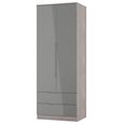 Milan Grey Gloss and Grey Oak 2 Door 2 Drawer Double Wardrobe