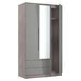 Milan Grey Gloss and Grey Oak 3 Door Tall Combi Wardrobe - 1 Mirror and LHF 2 Drawers