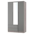 Milan Grey Gloss and Grey Oak 3 Door Tall Combi Wardrobe - 1 Mirror and LHF 2 Drawers