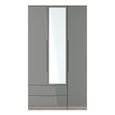 Milan Grey Gloss and Grey Oak 3 Door Tall Combi Wardrobe - 1 Mirror and LHF 2 Drawers