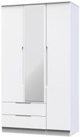 Milan White Gloss 3 Door Tall Combi Wardrobe - 1 Mirror and LHF 2 Drawers