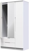 Milan White Gloss 3 Door Tall Combi Wardrobe - 1 Mirror and LHF 2 Drawers