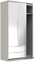 Milan White Gloss 3 Door Tall Combi Wardrobe - 1 Mirror and LHF 2 Drawers