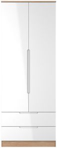 Milan White Gloss and Oak Effect 2 Door 2 Drawer Double Wardrobe