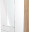 Milan White Gloss and Oak Effect 3 Door Tall Combi Wardrobe - 1 Mirror and LHF 2 Drawers