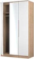 Milan White Gloss and Oak Effect 3 Door Tall Triple Wardrobe - 1 Mirror