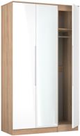 Milan White Gloss and Oak Effect 3 Door Tall Triple Wardrobe - 1 Mirror