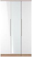 Milan White Gloss and Oak Effect 3 Door Tall Triple Wardrobe - 1 Mirror
