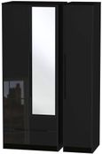 Monaco Black Gloss 3 Door Tall Combi Wardrobe - 1 Mirror and LHF 2 Drawers