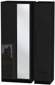 Monaco Black Gloss 3 Door Tall Combi Wardrobe - 1 Mirror and RHF 2 Drawers