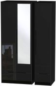 Monaco Black Gloss 3 Door Tall Combi Wardrobe - 1 Mirror