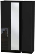 Monaco Black Gloss 3 Door Tall Triple Wardrobe - 1 Mirror