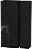 Monaco Black Gloss 3 Door Tall Triple Wardrobe - 4 Drawers