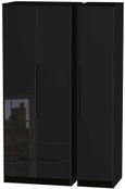 Monaco Black Gloss 3 Door Tall Triple Wardrobe - LHF 2 Drawers