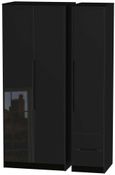 Monaco Black Gloss 3 Door Tall Triple Wardrobe - RHF 2 Drawers