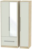 Monaco Cashmere and Oak Effect 3 Door Tall Combi Wardrobe - 1 Mirror and LHF 2 Drawers