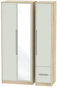 Monaco Cashmere and Oak Effect 3 Door Tall Combi Wardrobe - 1 Mirror and RHF 2 Drawers