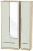 Monaco Cashmere and Oak Effect 3 Door Tall Combi Wardrobe - 1 Mirror