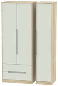 Monaco Cashmere and Oak Effect 3 Door Tall Triple Wardrobe - LHF 2 Drawers