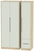 Monaco Cashmere and Oak Effect 3 Door Tall Triple Wardrobe - RHF 2 Drawers