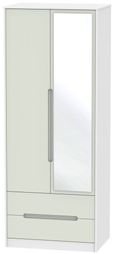 Monaco Cashmere and White 2 Door Tall Combi Wardrobe - 1 Mirror