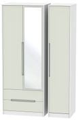 Monaco Cashmere and White 3 Door Tall Combi Wardrobe - 1 Mirror and LHF 2 Drawers
