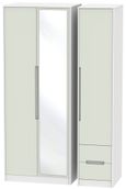Monaco Cashmere and White 3 Door Tall Combi Wardrobe - 1 Mirror and RHF 2 Drawers