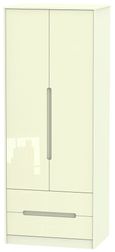 Monaco Cream Gloss 2 Door 2 Drawer Tall Wardrobe