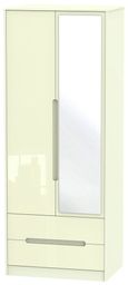 Monaco Cream Gloss 2 Door Tall Combi Wardrobe - 1 Mirror
