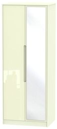 Monaco Cream Gloss 2 Door Tall Wardrobe - 1 Mirror