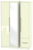 Monaco Cream Gloss 3 Door Tall Combi Wardrobe - 1 Mirror and RHF 2 Drawers