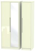 Monaco Cream Gloss 3 Door Tall Triple Wardrobe - 1 Mirror