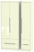 Monaco Cream Gloss 3 Door Tall Triple Wardrobe - 4 Drawers
