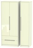 Monaco Cream Gloss 3 Door Tall Triple Wardrobe - LHF 2 Drawers