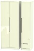 Monaco Cream Gloss 3 Door Tall Triple Wardrobe - RHF 2 Drawers
